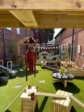 The new outdoor garden oasis and forest school area which have opened at Kids Planet Sheepbridge