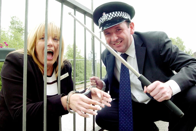 Kath Pearson who is taking part in the Jail and Bail event with Iain Keane, the general manager of The Legacy Chesterfield Hotel in 2006