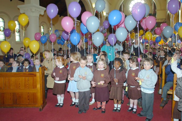 A balloon launch at St Joseph's School to mark the start of fundraising for a new school in 2009. Can you spot anyone you know?