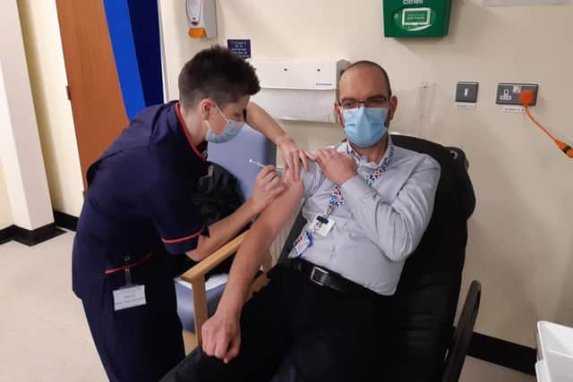 Ian Hazel was one of the first to be vaccinated at Chesterfield Royal.