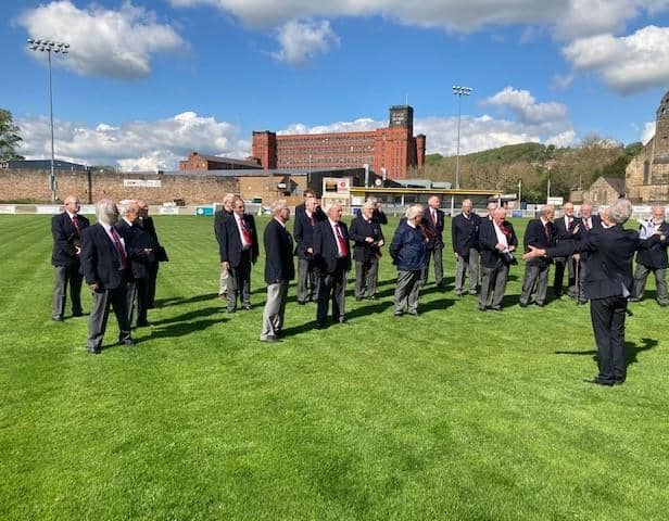 Dalesmen Male Voice Choir get together for their first in-person rehearsal since lockdown.