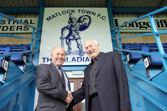 Tom Wright is pictured with Andrew Hodkin, of JP Investment Partners, after agreeing a previous shirt sponsorship deal.