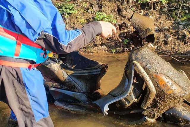 The moped Paddle Peak volunteers fished out of the River Derwent. Image: Paddle Peak Group.