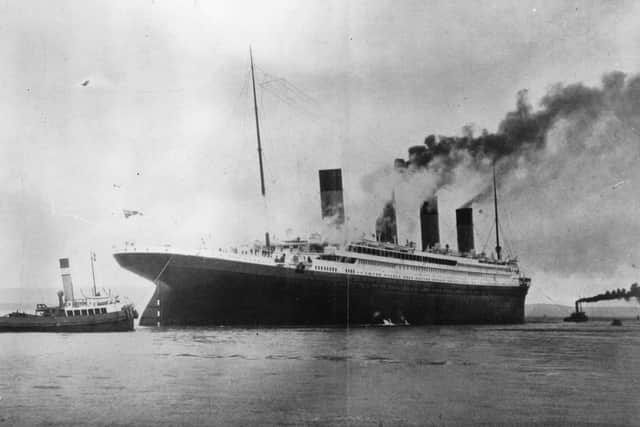 The White Star liner 'Titanic', which sank on its maiden voyage to America in 1912, seen here on trials in Belfast Lough.  (Photo by Topical Press Agency/Getty Images)