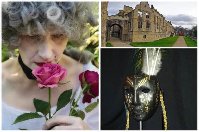 Chesterfield artist Sylvia Causer is pictured promoting the Party Like It's 1634 art installation at Bolsover Castle (pictured) where items will include her painted Venetian masks