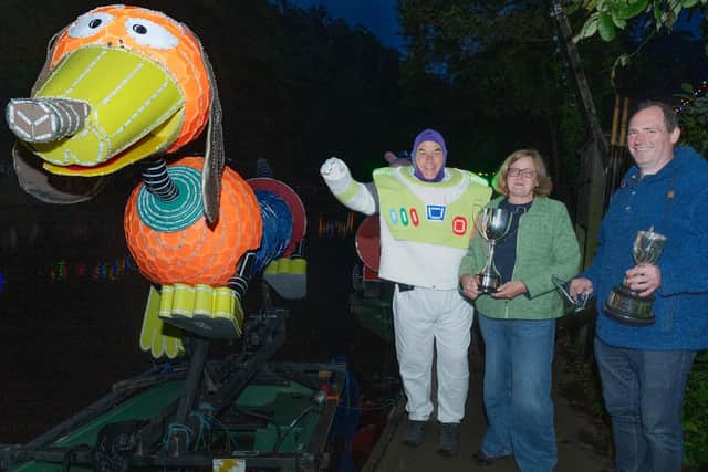 ‘Slinky Dog’ – Toy Story’s un-sprung hero, will now have the honour of leading out the famous parade for the remainder of the 2023 Illuminations season. The Motley Bunch were presented with the Arkwright and Centenary Cups, plus £500. credit: Simon Beynon/Derbyshire Dales District Council