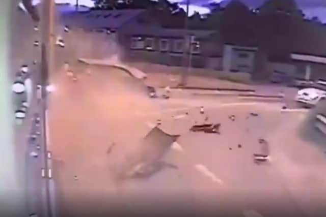 The moment Declan Webster ploughed is car into a lorry at Whittington Moor roundabout in August 2020
