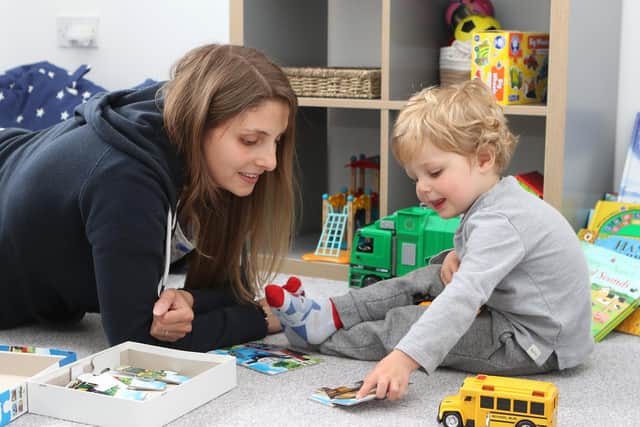 Mum-of-two Chloe Pillar playing with son Archie. With extensive knowledge of mindfulness and having worked with children for some years, she has developed mindful boards to support mental health in young children
