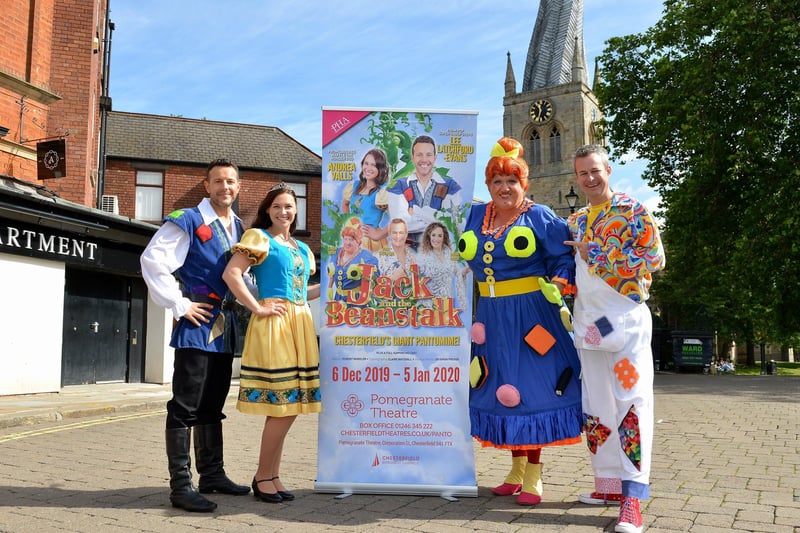The cast of Jack And The Beanstalk pantomime. Pictured from left are Lee Latchford-Evans as Jack, Andrea Valls as Princess Jess, Simon Howe as Dame Trott and Paul Eastwood as Simon Trott.