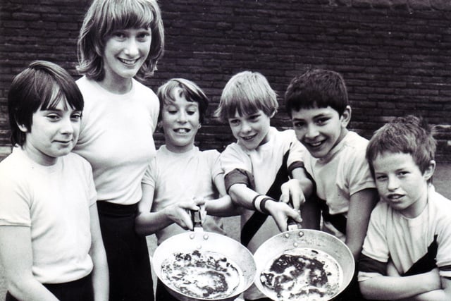 The Carfield Junior School pancake race team in 1982.