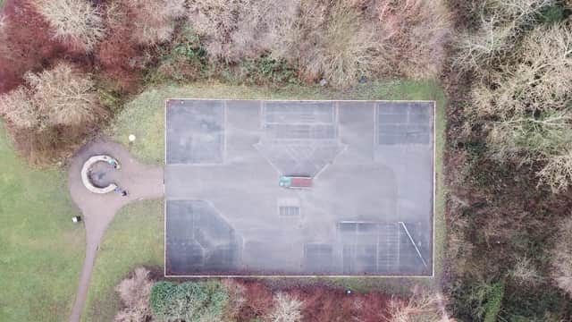 An aerial shot of the skatepark taken by a drone