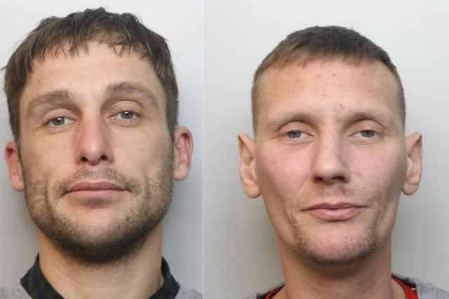 Ham-fisted Chesterfield burglars James Nash, left, and Richard Cullen stole sunglasses, wellies, a DVD player, electrical cables, bottles of alcohol, a security camera, a handbag and three pairs of shoes during a one-night “spree” of attempted raids in the town. 
Derby Crown Court heard the drug-addled pair tried unsuccessfully to burgle five homes - however they stole the above items from a Land Rover. 
Recorder Jason MacAdam told them: “I accept that you are not very good at burglary - you were seen on camera and what was taken was hardly of high value.”
However, the pair both had a long list of previous convictions. 
Nash, of no fixed abode, admitted burglary, attempted burglary, theft and theft from a motor vehicle. He was jailed for six years.
Cullen, of no fixed abode, admitted attempted burglary, theft and theft from a motor vehicle. He was jailed for four years and six months.