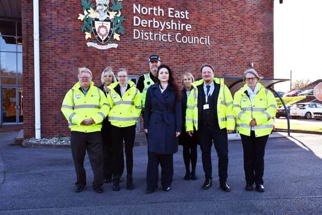 Cllr Barker &amp; NEDDC Dignitaries with Cllr A.Forster in middle.