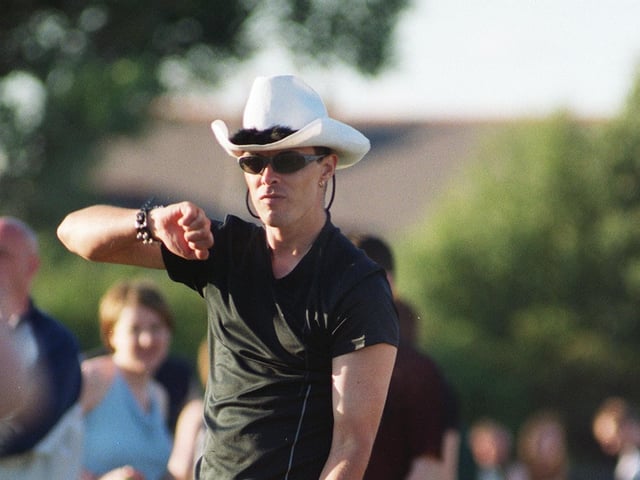 Shaun Churchill among the many Sheffield fans at the Don Valley Bowl with the Radio One Road Show in 2001