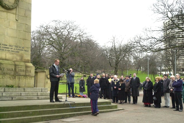 Holocaust Remembrance, Clifton Park, Rotherham being addressed by Councill Mark Edgell 2002