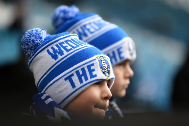 Young Wednesdayites get ready to watch their side take on Swansea City in the FA Cup at Hillsborough in February 2018.