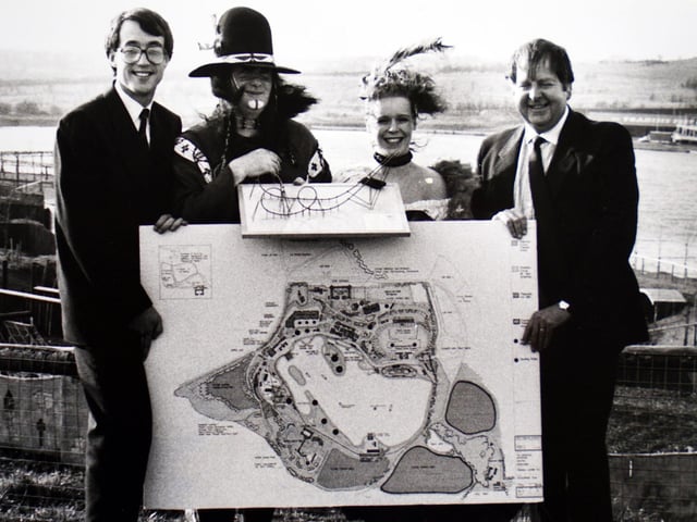 Unveiling the new ride planned at the American Adventure theme park in 1989.