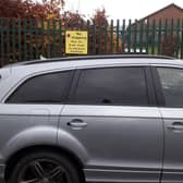 A north Derbyshire police team has shamed a driver who left their car in front of a ‘no stopping’ sign outside a school. Image: Killamarsh SNT via Facebook.