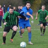 Action from Hollingwood Athletic's (stripes) 3-1 win over Gasoline at Langer Lane in HKL Division Two.
