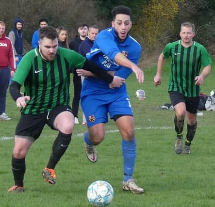 Action from Hollingwood Athletic's (stripes) 3-1 win over Gasoline at Langer Lane in HKL Division Two.