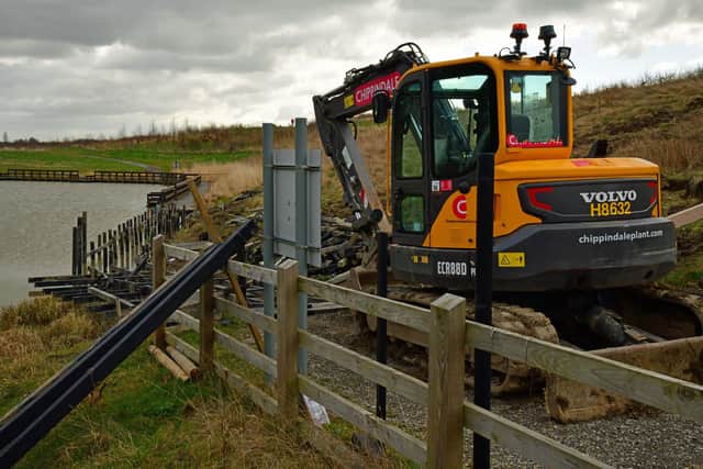 Repair work taking place at the Avenue Washlands near Chesterfield. Pictures by Nick Rhodes.