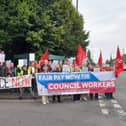 Chesterfield Borough Council employees on a picket line during their strike over pay