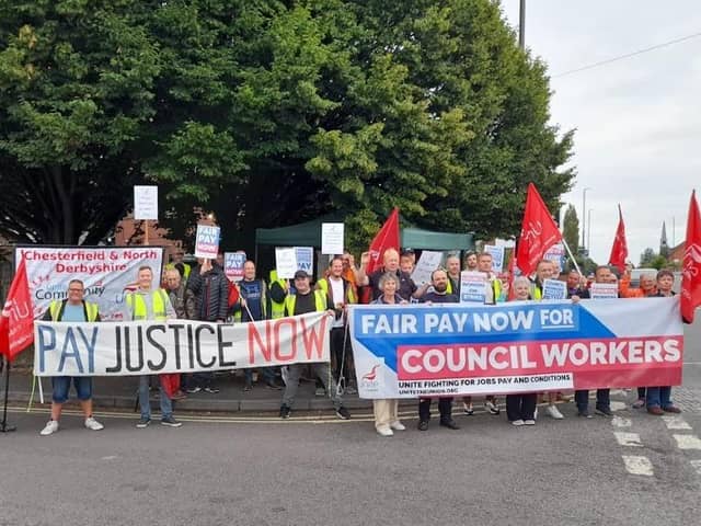 Chesterfield Borough Council employees on a picket line during their strike over pay