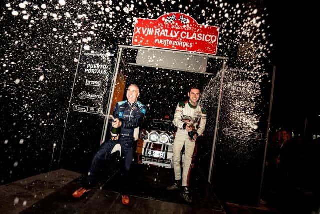 Seb Perez and co-driver Gary McElhinney celebrate their win.