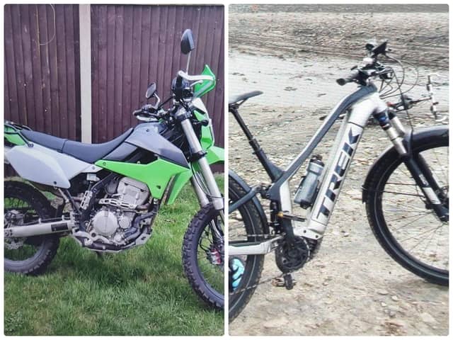 Officers are still trying to locate the motorbike and e-bike pictured here.