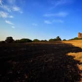 A field was left charred by a deliberate blaze at Bolsover Castle on Monday