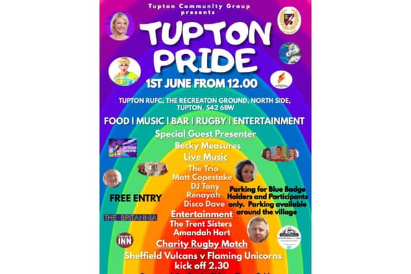 The first-ever Tupton Pride event, organised by Tupton Community Group, will be hosted at Tupton Rugby Club recreation ground from 12 noon to 6 pm on Saturday, June 1 – with a special guest Becky Measures as the presenter.