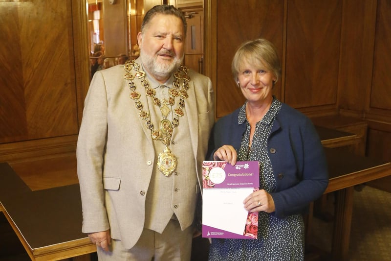 Wendy Tipper, winner of best overall garden, with the Mayor of Chesterfield, Councillor Mick Brady.