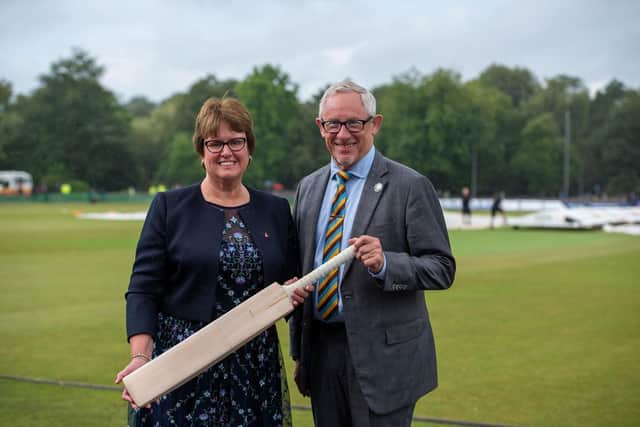 Chesterfield Borough Council leader Tricia Gilby and Derbyshire County Cricket Club chairman Ian Morgan.
