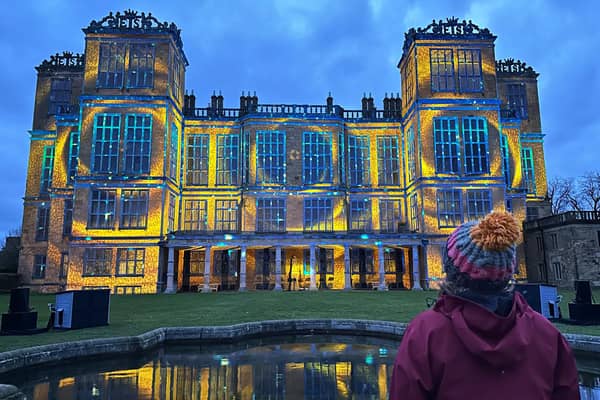 Hardwick Hall is tranformed by light show projections as part of the Shine a Light event