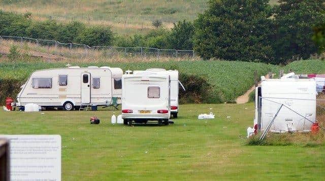 Travellers illegally camped near Chesterfield earlier this year.