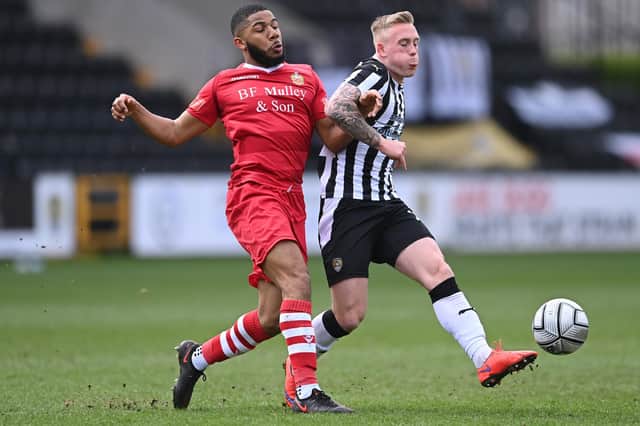 Calvin Miller, pictured playing for Notts County last season, has signed for Chesterfield.