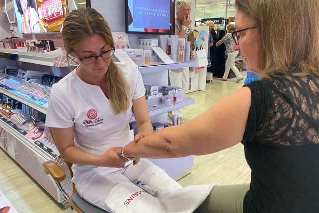 Hand massages were just one of the beauty treatments on offer during the event at Boots Chesterfield, courtesy of students at White Rose College