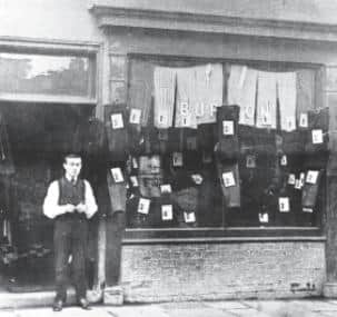 Sir Montague Maurice Burton outside his Cross-Tailoring Company in Chesterfield town centre in 1904.