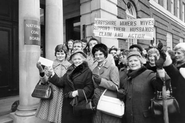 Wives of striking Derbyshire miners hand in a letter to the Coal Board in Hobart Place on 18th January 1972. With them is MP for Bolsover, Dennis Skinner (centre).
