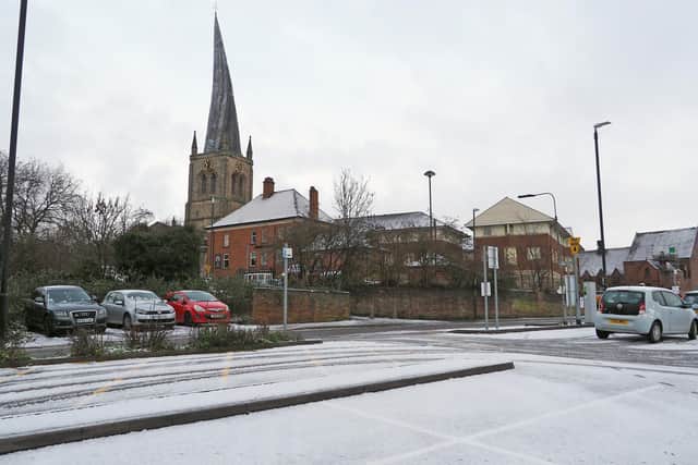 Snow fall in Derbyshire. A dusting of snow in Chesterfield.