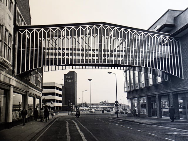 Elder Way in Chesterfield showing The Co op on either side in October 1981.