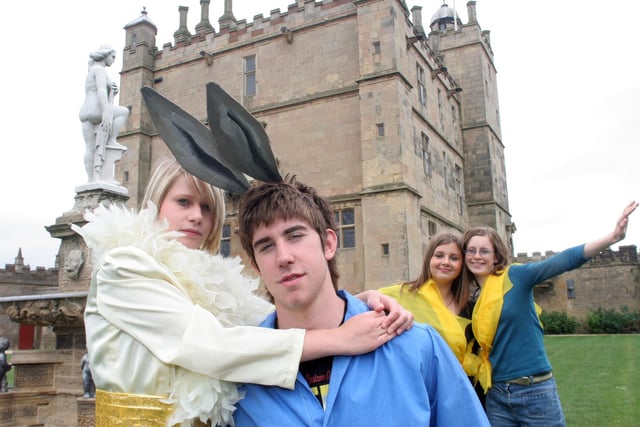 sch60395
Netherthorpe school pupils perform at Bolsover castle.in 2008 l-r: Titania is Charlotte Naisbett, Bottom is Domonic Parsons and the faries, mustard seed and Moth are Tammy Robinson and Lianne Harrison.