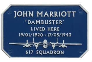 The Blue Plaque to honour Dambuster John Marriott.