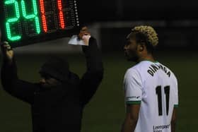 Marcus Dinanga made his Town debut as a second half substitute in the defeat against Solihull Moors.