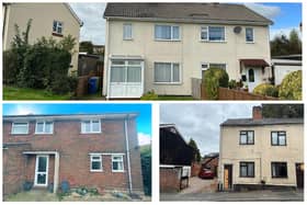 Houses at Hucklow Avenue, Walton, Chesterfield, Lathkill Grove, Tibshelf and Uttoxeter Old Road, Derby (pictured anti-clockwise from top) are going up for auction, with a starting price of £29,000+