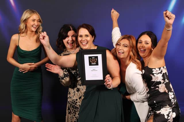 Louise Brown hair studio team during the awards night. From left: Izzy, Tia, Louise, Ellie and Beth