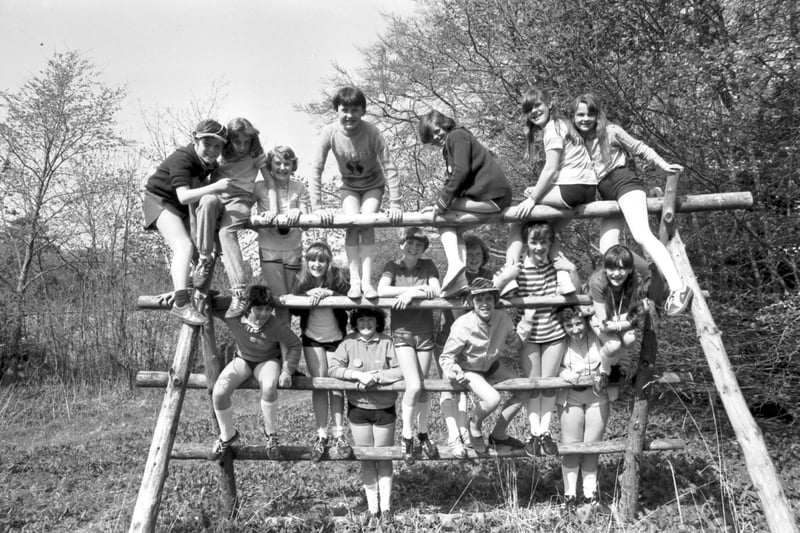 Schoolgirls from Bridgend and Balbardie schools playing at Middleton Camp near Gorebridge in Midlothian in May 1982.