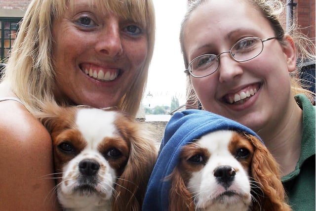 Julie Clifford (left) with Blossom and Sarah Green with Summer promoted the Petwise dog fashion show in Chesterfield in 2006.