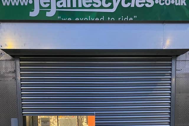 The aftermath after burglars targeted JE James Cycles in Chesterfield for the second time on Friday