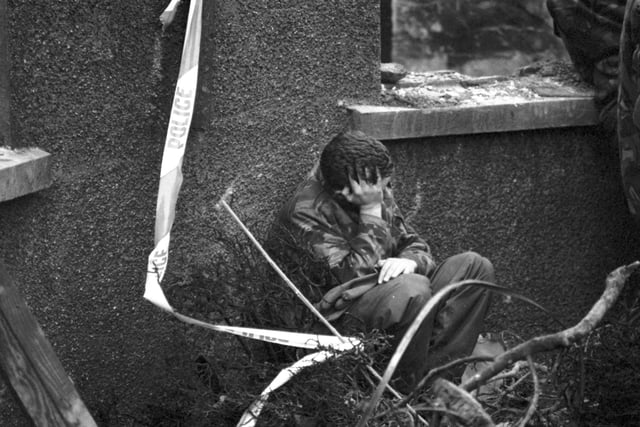 An exhausted RAF serviceman in the Borders town of Lockerbie, where Pan Am flight 103, a 747 Jumbo jet, crashed after a bomb exploded on board in December 1988.